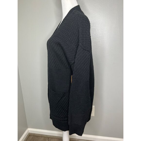 Frye Womens Donegal Black Open Knit Cardigan Sweater With Pockets Size Medium - Picture 8 of 17